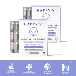 Happy V Menopause Relief 2-Pack Bundle - Minimizes Hot Flashes & Night Sweats - Vitamin Supplement for Comfort & Ease - Healthcare