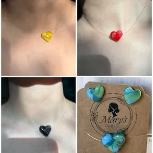 Handmade Heart Polymer Clay Shocker Necklace in Yellow Red Black & Blue Colors Unique Jewelry
