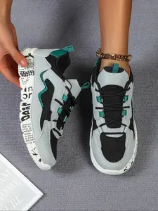 Women's Fashion Colorblock Casual Sneakers, Breathable Comfort Low Top Lace-Up Sporty Running Shoes, Perfect for Christmas Gift & Daily Wear, Running Sports Shoes