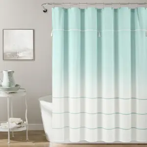 Lush Decor Ombre Embroidery Tassel Cotton Shower Curtain Single 72X72 Faded Color Trend with Faux-Silk Tassels for Guest or Master Bathrooms