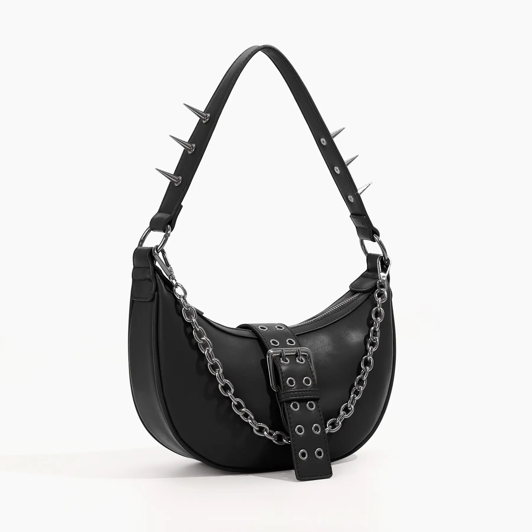 Women's Fashionable PU Leather Chain & Spikes Handbag Shoulder Bags Sling Purse