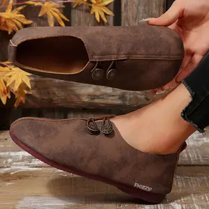 Non-Slip Sole Flat Loafers for Women Retro Button Soft PU Leather Daily Commute Indoor Outdoor Shoes Casual