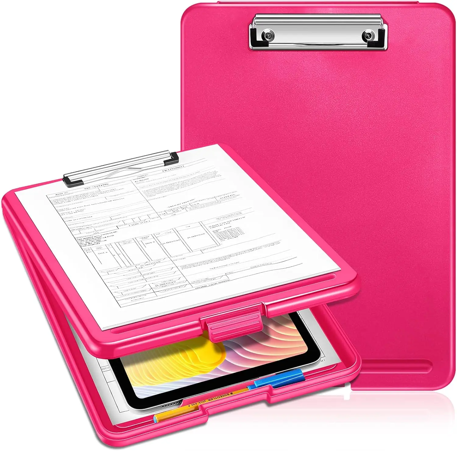 Clipboard with Storage, Heavy Duty Portable Writing Clipboard with Compartment Organizer for Nurse   Professionals Teachers Students Sales  School Office (Magenta)