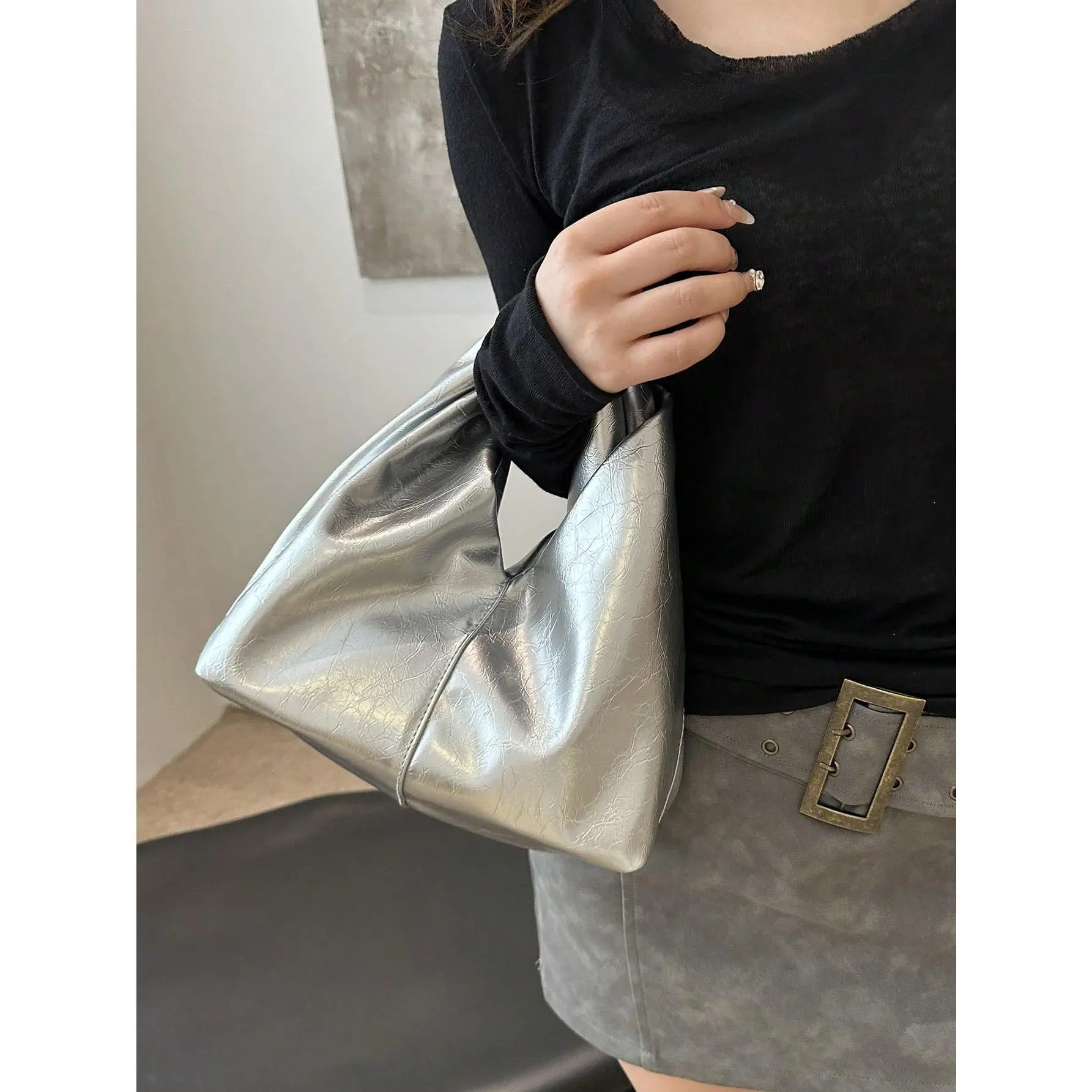 DealsForYouDays Women's Cloud-Shaped Shoulder Bag With Folded Design, Elegant Hand-Held Clutch Or Shoulder Bag