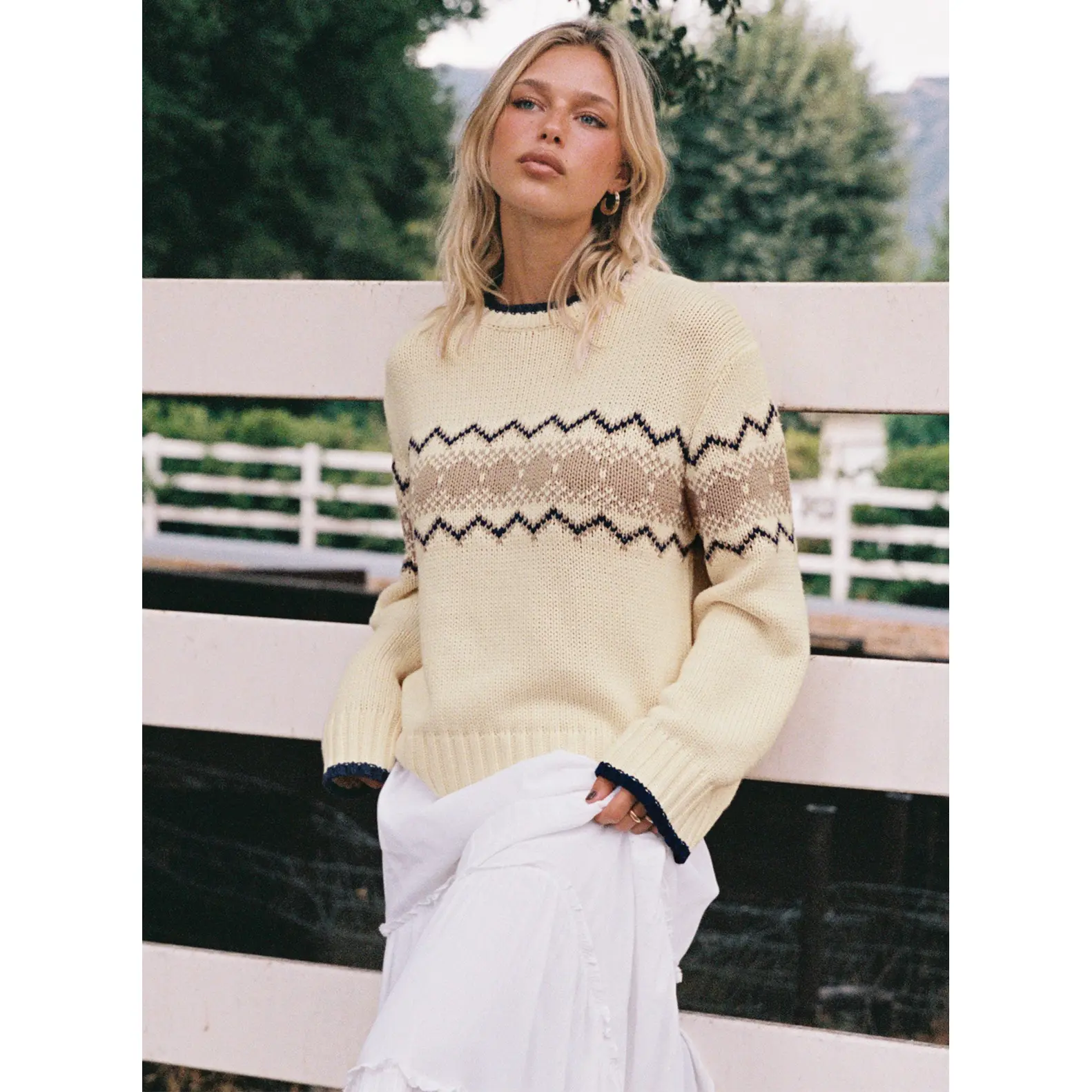 Madalynn Knit Graphic Jumper Beige Madalynn Knit Graphic Jumper Beige