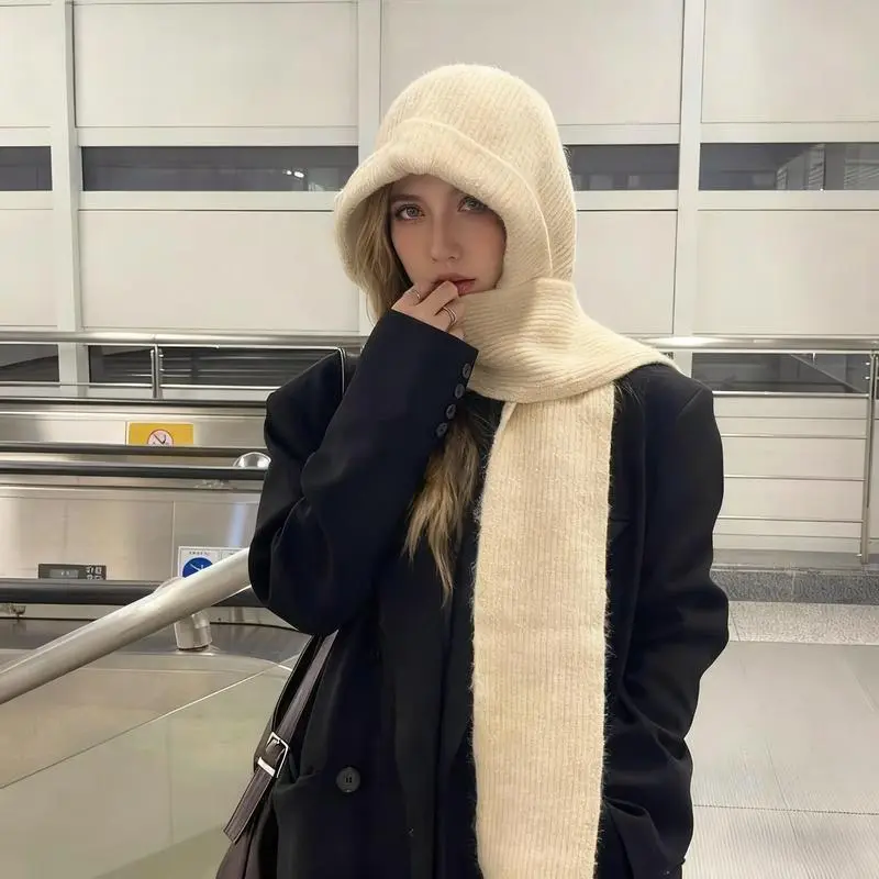 Women\'s Warm Hooded Winter Scarf Mask And Pullover Knitted Hat Wmkox8yii Women One Piece Slouchy Artificial Fleece Beanie  main image 4