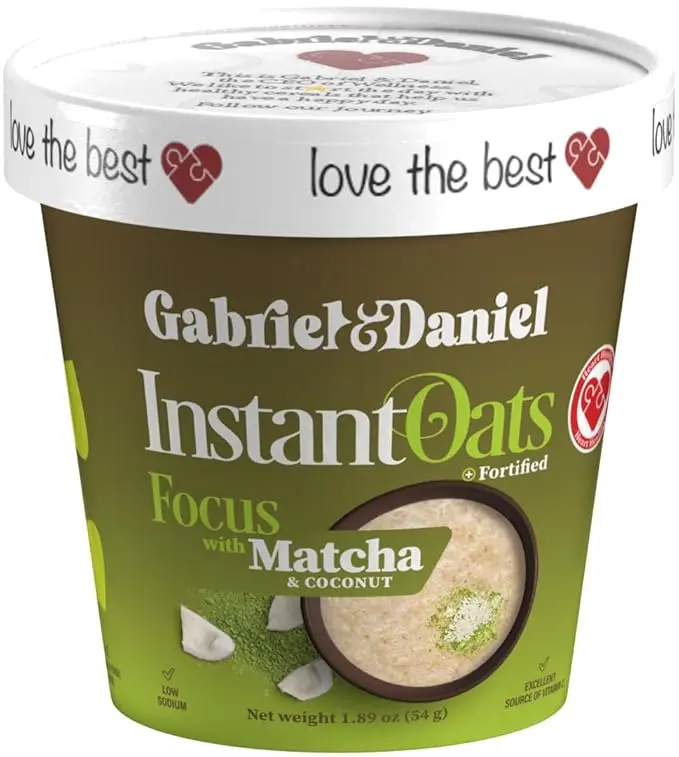 Gabriel & Daniel Organic, Gluten Free, Non-GMO Instant oats Matcha. Convenient microwave cup. Fortified with Vitamins. Hot Cereal breakfast or snack.