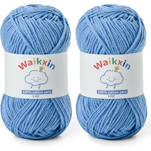 100% Milk Cotton 5 Ply Fluffy Soft Baby Yarn for Crocheting Amigurumi 262.4yds/3.52oz Ideal for Crafts Socks Hats (2 Light Blue)