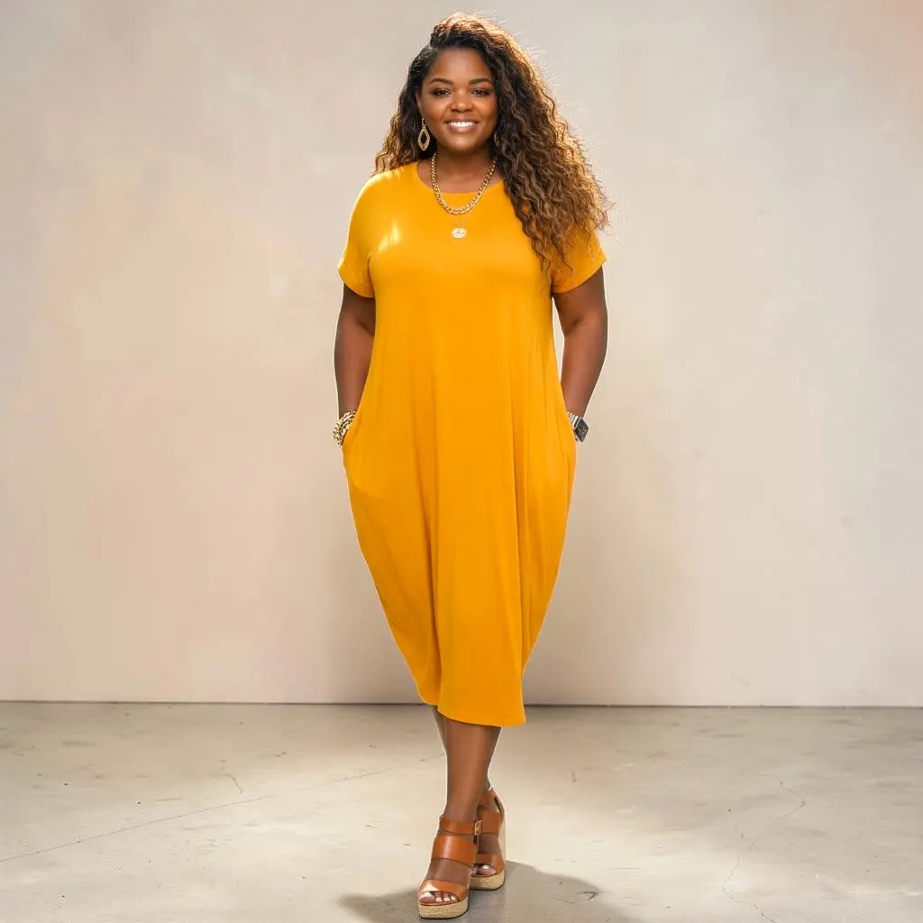 Women's Plus Size Loose Cocoon Maxi Dress - Soft Rayon-Elastane Fabric, Approachable Touch, Dolman Sleeves, Flowing Drape, Round Neck, Elegant Casual-Evening Wear, All Seasons, Hand Washable