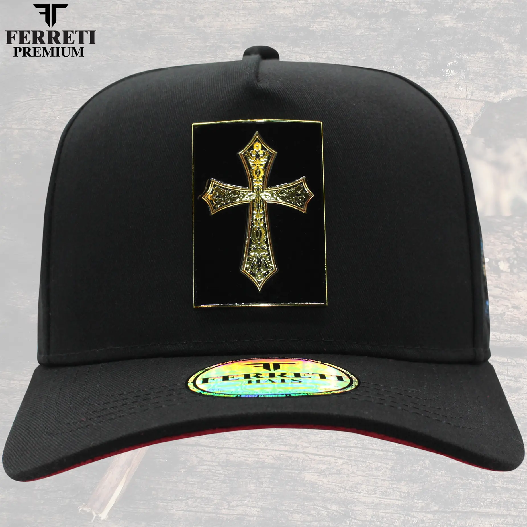 FERRETI HATS PREMIUM FT105 Cruz Placa Rectangular Baseball Cap for Men