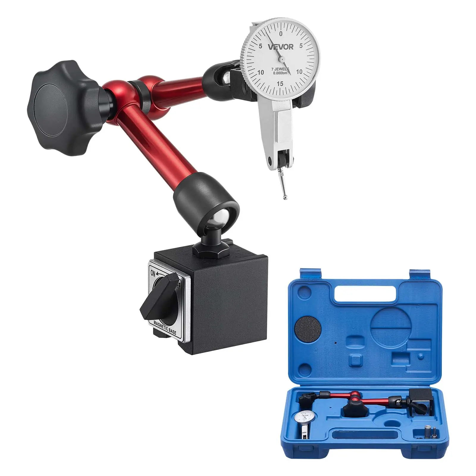 VEVOR Stainless Steel Dial Test Indicator Measuring Tool - 1.26in Dial, 0.0005in Acc., 0-0.03in Range, Aluminum Alloy Build, Universal Magnetic Base, Micro Ball Handle, Storage Case, Effortless Setup, Industrial Use for Lathes, Milling Machines, 1.26 Inch