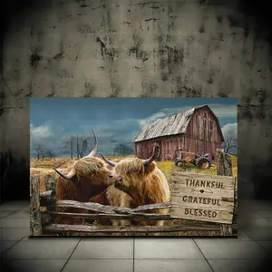 1 Piece Highland Cow Wooden Frame Canvas Painting, Farmhouse Country Style Running Cow Truck Wall Decoration, Western Wall Art, Suitable for Home Decoration, Living Room and Bedroom, Holiday Gift for Her or Him