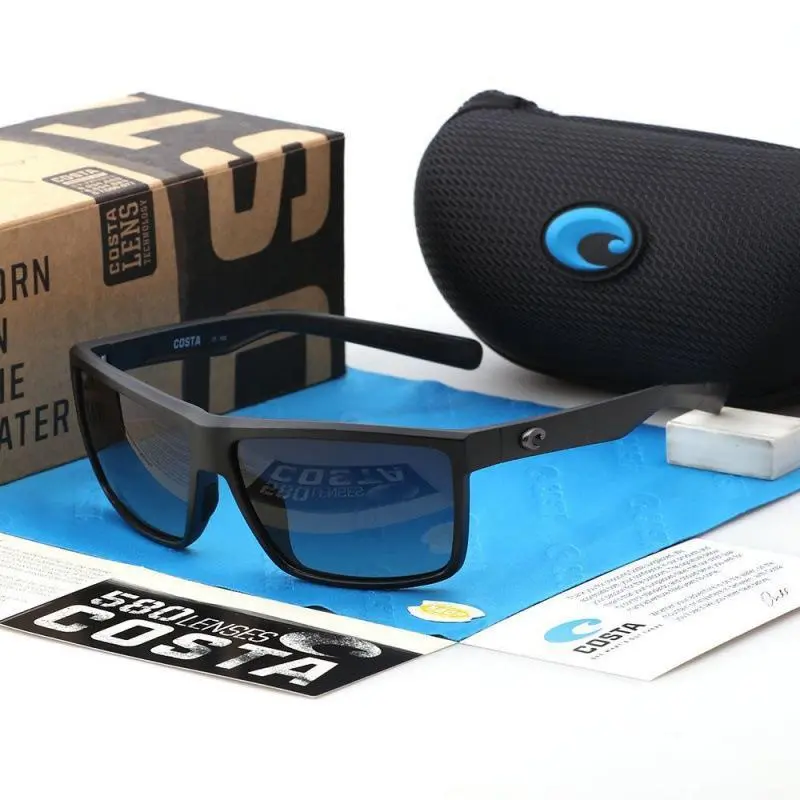 Performance Polarized Fishing Sunglasses Matte Black Frame Blue Mirror Lens for Outdoor Water Sports