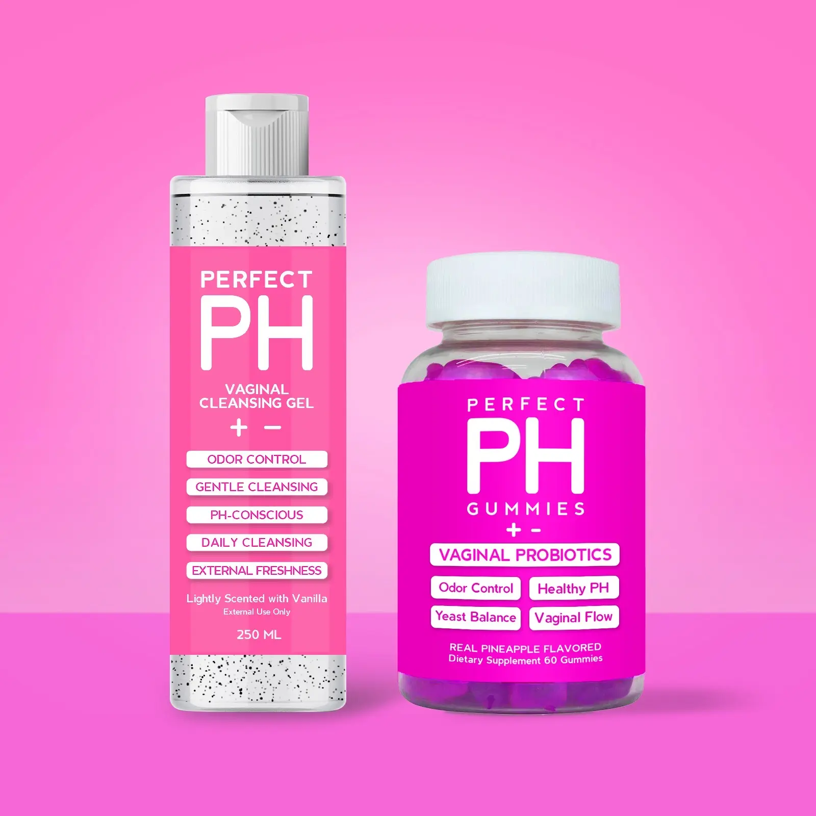 Perfect PH Balanced Shower Gel & Perfect PH Balance Gummies Value Pack - Daily Odor Control Gentle Feminine Wash & 60 Pineapple Flavored PH Balancing Gummies Perfect PH Balanced Shower Gel & Perfect PH Balance Gummies Value Pack - Daily Odor Control Gentle Feminine Wash & 60 Pineapple Flavored PH Balancing Gummies