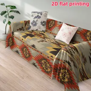2D flat 1Pc Boho Ethnic Style Geometric Pattern Sofa Blanket, with vibrant Aztec tribal design for a stylish home decor upgrade, pet friendly, scratch resistant and dust-proof protective cover, machine washable, suitable single to 4-person sofas-