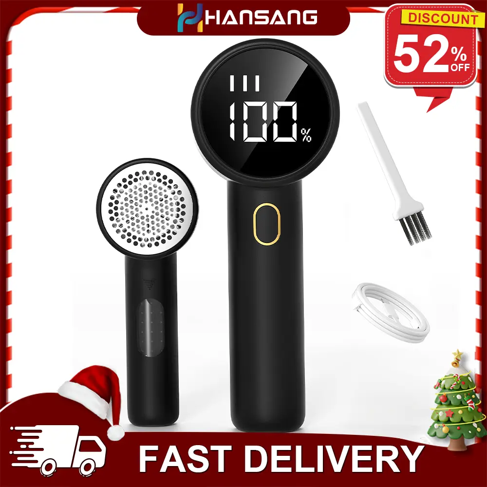 Rechargeable Fabric Shaver Lint Remover with 3 Speeds, 6-Blade Cutter & LED Display for Clothes & Furniture