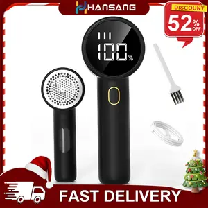 Rechargeable Fabric Shaver Lint Remover with 3 Speeds, 6-Blade Cutter & LED Display for Clothes & Furniture