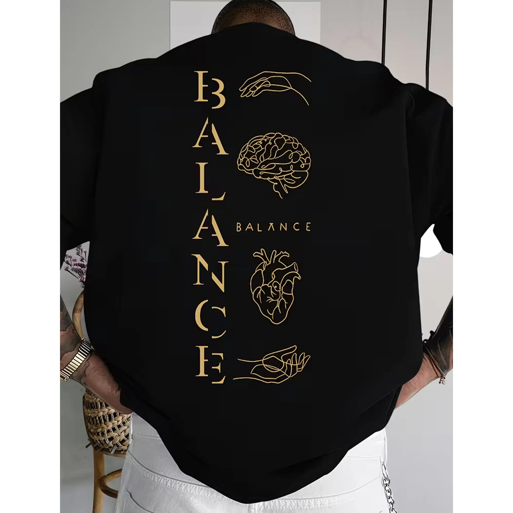 BALAN Unisex Abstract Human Figure Tee - Minimalist Modern Round Neck Short Sleeve Garment, Line Art Fabric Top for Casual Wear, Machine Washable Summer Balance Culture Essential, Tops