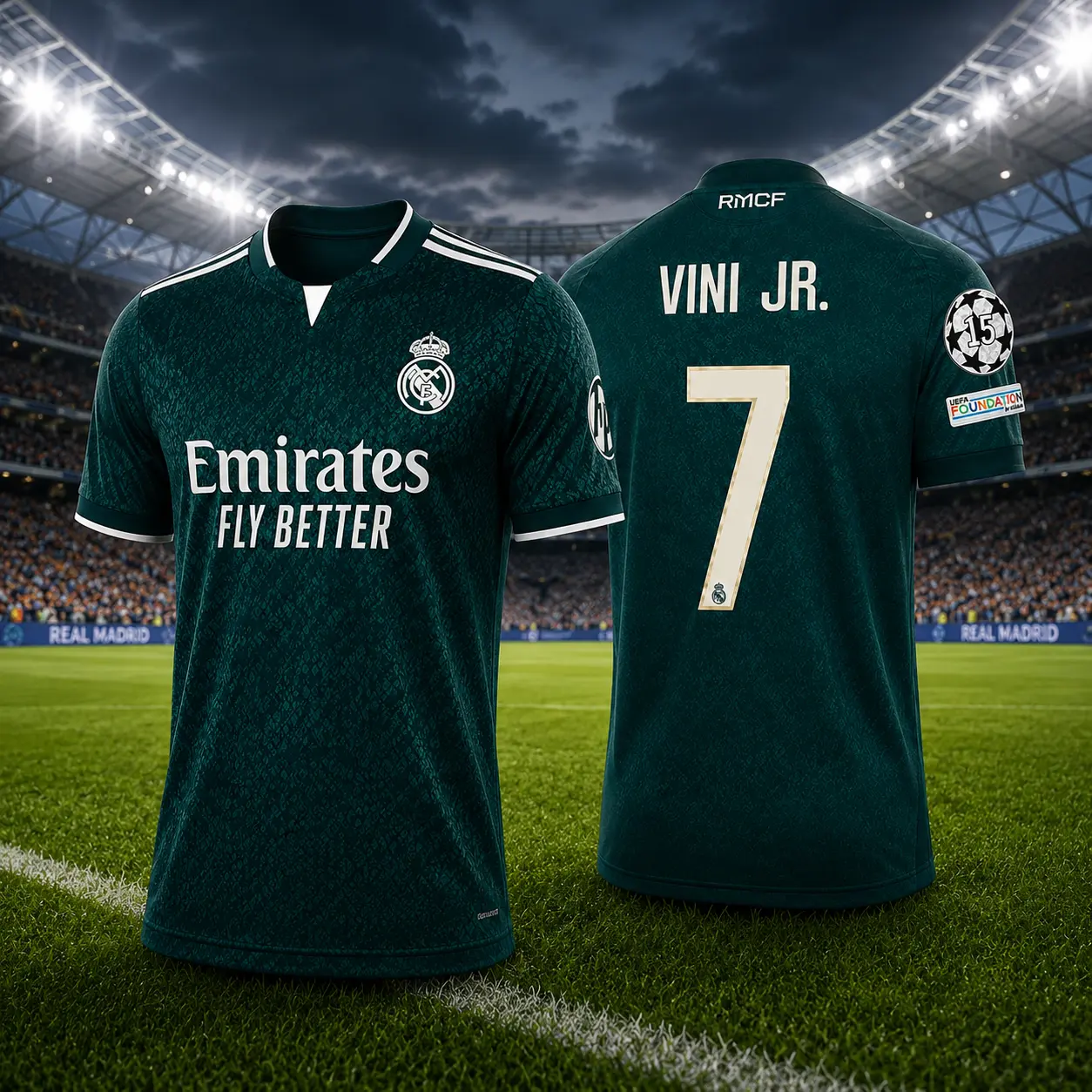 2026/27 Real Madrid Vini Jr. #7 Green Soccer Jersey, Unisex Football Shirt, Breathable Quick Dry Sportswear, Match Day Fan Apparel, Soccer Training Top