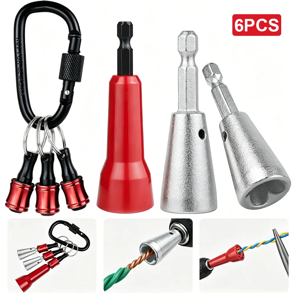 6Pcs Wire Twister Tool for Drill with Bit Holder Keychain, Wire Nut Twister for Drill with 1/4" Hex Shank, Professional Electrician Tools for 9–22 AWG Wire Connector Twisting