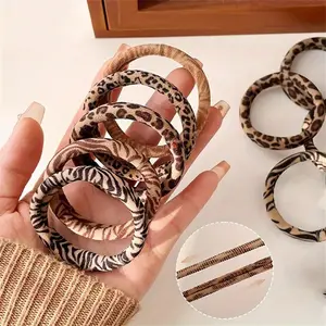 5pcs Women's Leopard Print Elastic Hair Ties High Stretchy No-Damage Scrunchies Fashion Versatile Elegant Minimalist Hair Accessories For Daily Casual Party Work Travel Washing Face Makeup Hairstyle Decor