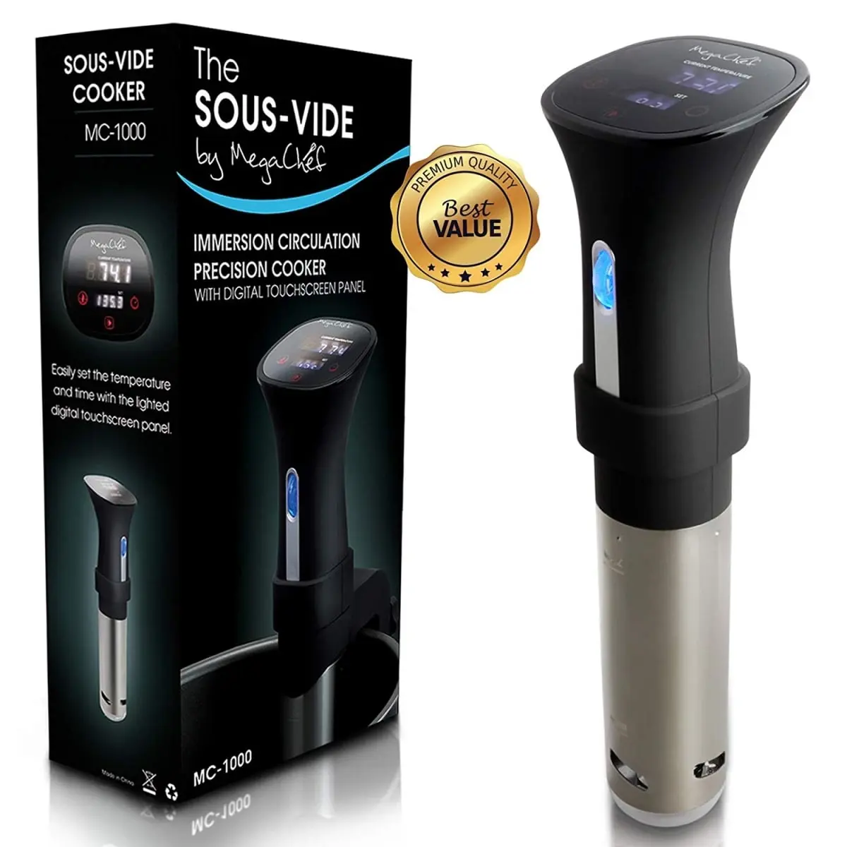 Megachef Precision Cook Immersion Circulation Sous-Vide Cooker - Digital Display, Touch Panel, Black & Silver