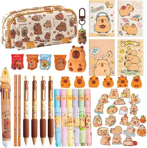 Cute Capybara Pencil Case  Set, Includes Pencil Case,Capybara Ball-Point Pen,Color pen,Eraser,Bookmark,Mini notebook,Pencil sharpener,Stickers,.