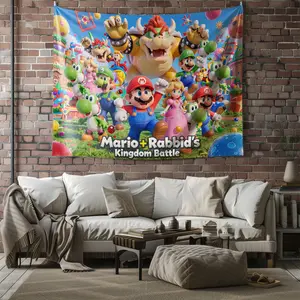 Super Mario Tapestry, Cute Cartoon Character Print Background Cloth, Colorful Game Theme Wall Decor, Large Size Bedroom Living Room Wall Hanging, Easy to Hang, Backdrop Bedroom Decor for Kids Room