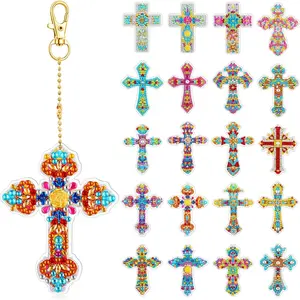 20 piece diamond painting keychain set - cross shaped, suitable for home decoration, party gifts, and creative gifts