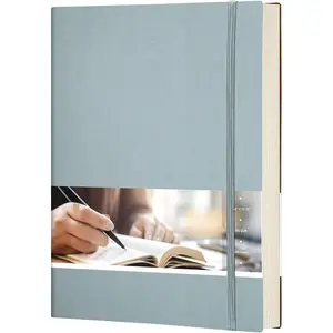 Notebook College Ruled - B5 Large Thick Notebook Leather Journal with Free Sticky Notes, 204 Numbered Pages,100gsm Thick Lined Paper, Softcover, 7.5"x10"-GrayBlue