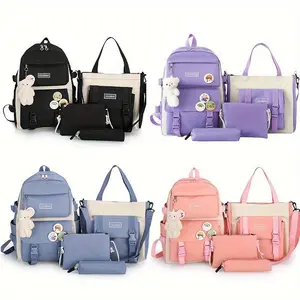 4 Pcs/set Simple Casual Backpack Large Capacity School Bag Travel Bag Canvas Shoulder Bag Colorful (Party Gifts)121212