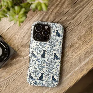 Black Labrador French Toile MagSafe Tough Phone Case iPhone 17, 16, 15, 14 Pro Max Plus Case, Black Lab Dog Magnetic Tough Case Gifts R0A