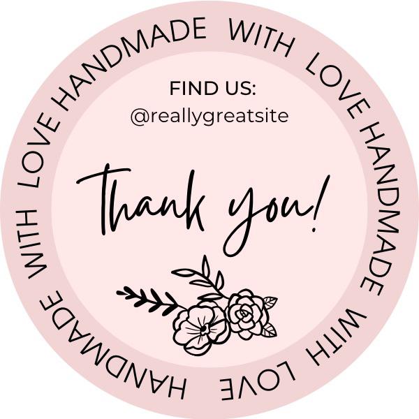 Handmade with Love Sticker - Thank You Design with Floral Motif and @reallygreatsite Branding
