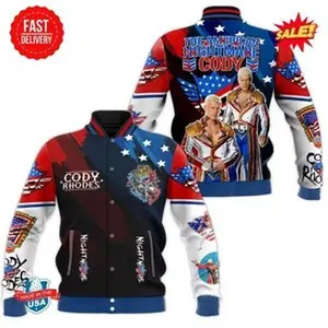 Cody Rhodes Pro Wrestling Varsity Jacket, American Nightmare Bomber Streetwear, Collector Outerwear Gift For Fans