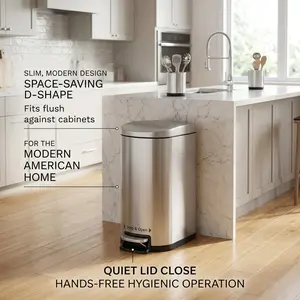 Garvee Step-on Trash Can Slim Metal Kitchen Garbage Bin with Lid & Inner Bucket White Rustproof Design Soft-Close Lid & Rear Handle for Easy Use