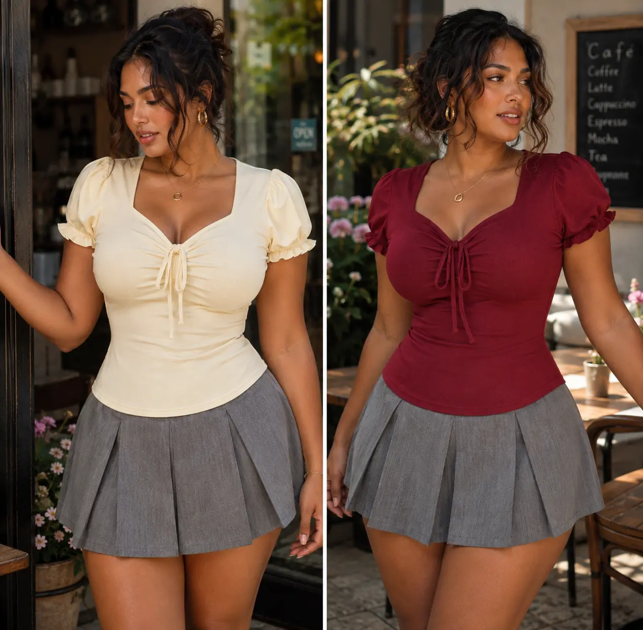 NYAKWEBA STORE Women's Sweetheart Square Neck Puff Short Sleeve Top - Ruched Bust Front Tie Milkmaid Blouse - Cute Slim Fit Coquette Romantic Cottagecore Summer Shirt - Casual Elegant Fitted Tee for Women