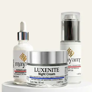 Mayam Beauty Radiant Glow Set - Anti-Dark Spot Skincare Bundle with LumiGlow Day Cream SPF 50, C+E FeruGlow Serum, & Luxenite Night Cream | Made in Mexico - White