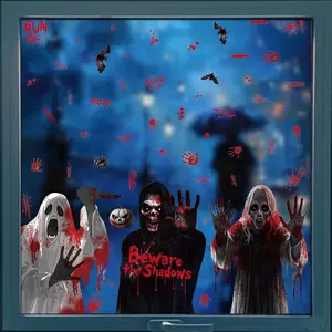 Halloween Window Sticker Decoration Terror Ghosts and Spider Webs Electrostatic Adsorption Stickers