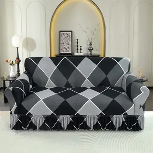 Sofa Dust Cover with Hem, 1 Count Geometry Pattern Sofa Slipcover, Elastic Sofa Slipcover, Stretch Sofa Cover, Decor for Home Living Room Bedroom Hotel Dormitory