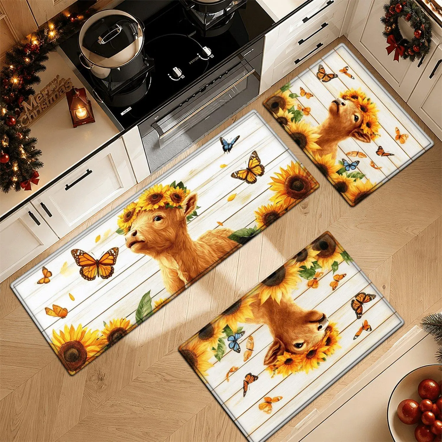 1pc Sunflower Cattle Flannel Floor Mat, Soft Washable Water Absorbent Decor Rug, Indoor Mat for Kitchen Entrance and Bathroom
