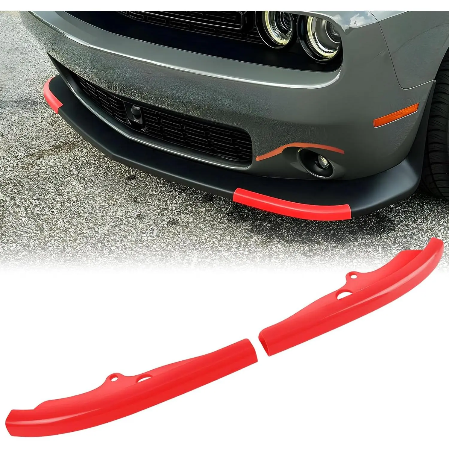 Front Bumper Lip Splitter Cover, for 2015-2023 Dodge Challenger Scat Pack R/T GT SRT, 2 PCS, Red