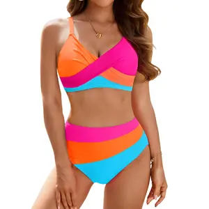 Aqua Eve Women's High Waisted Bikini - Twist Front Two Piece Swimsuits Full Coverage Color Block Bathing Suits 2026 Swimwear