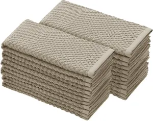 COTTON CRAFT Euro Café Waffle Weave Kitchen Towel Set of 12 - 100% Cotton Terry Towels 16x28 Beige Soft Absorbent Quick Dry Low Lint Reusable Dish Cloths for Home Cleaning