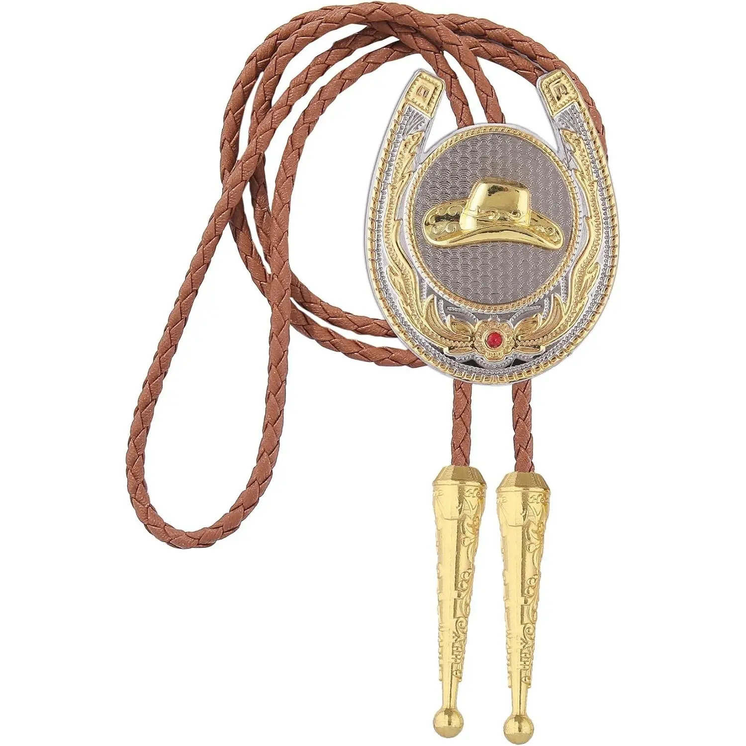 Western Longhorn Bull Bolo Tie with Gold Plated Pendant, Braided PU Leather Cord Necklace for Men and Women, Adjustable Father's Day & Christmas Gift, High Quality, Alloy, Father's Day Gifts, Engagement, Unisex, Synthetic, Casual/Formal, Handbraided, Deco