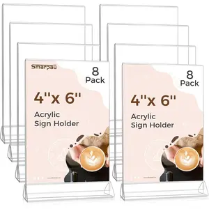 5x7  Sign Holder, 8 Pack Vertical Double Sided Table Number Holders, Clear Picture Frame Menu Display Stand for Wedding Reception Party Banquet  Office Restaurant