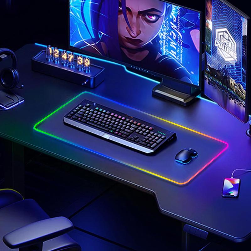[New Deal]  Large RGB Gaming Mouse Pad -15 Light Modes Touch Control Extended Soft Computer Keyboard Mat Non-Slip Rubber Base