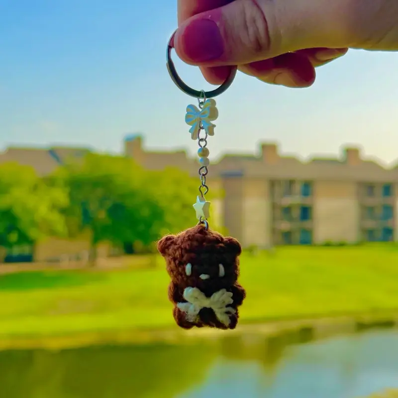 Small Brown teddy Crochet Keychain