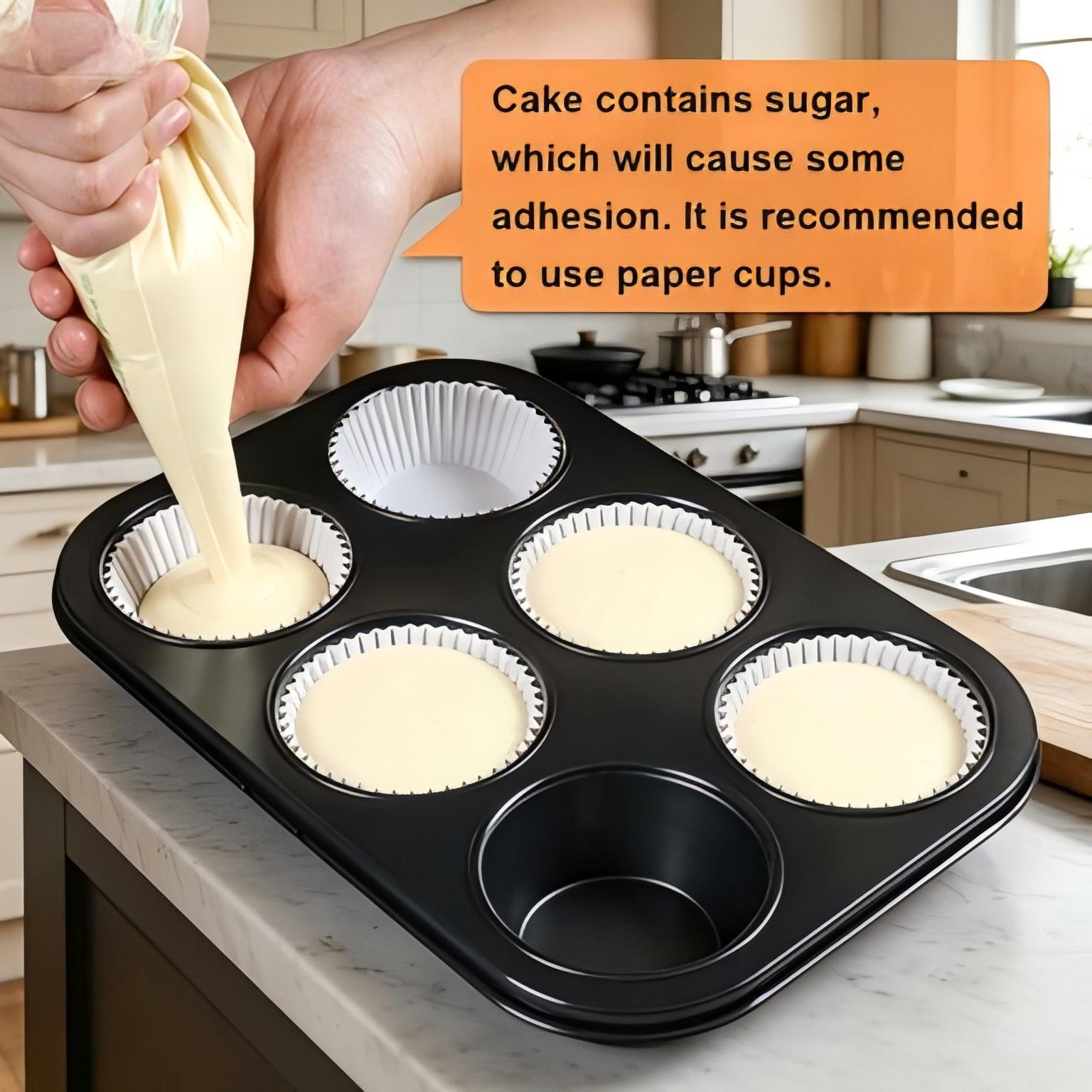 2-pack high-quality steel muffin baking pans, round baking trays suitable for muffins, cupcakes and brownies, black, 6-cup capacity.