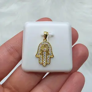 Moissanite Hand of Hamza Charm Pendant 925 Sterling Silver Evil Eye Gold Vermeil