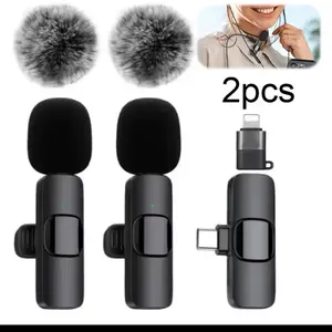 Wireless USB-C Microphone 2pcs Set with Furry Windscreen for Clear Audio Recording